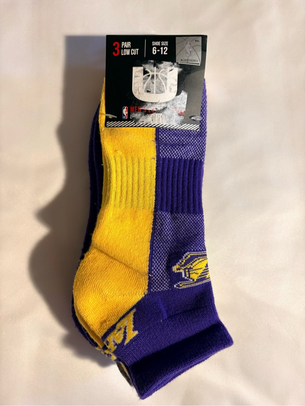 Los Angeles Lakers NBA Basketball Official 3 Pair Low Cut Ankle Sock Brand New